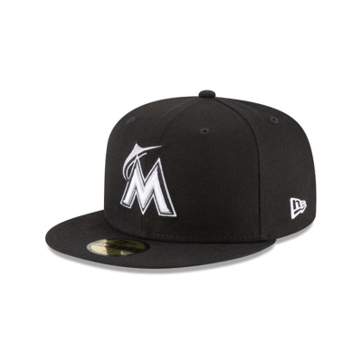 Black Miami Marlins Hat - New Era MLB Basic 59FIFTY Fitted Caps USA2631705